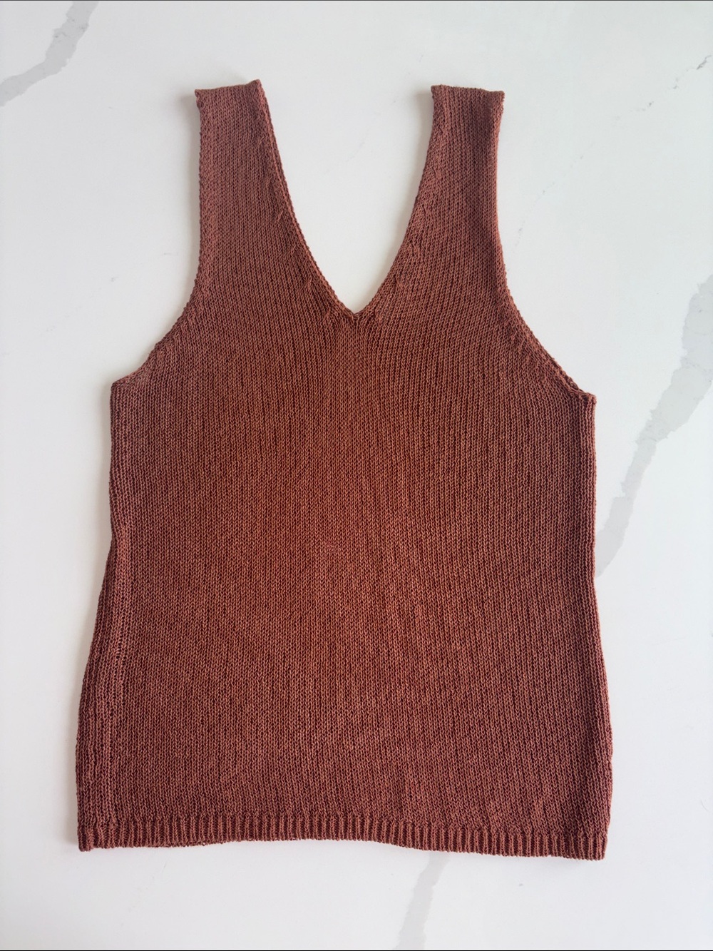 Mango MNG Basics Earthy Rust Crochet Style Open Stitch Tank Top M
